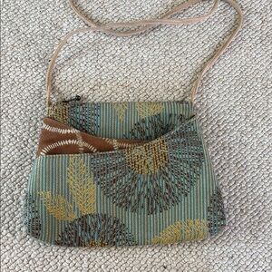 Green and Brown Botanical Crossbody Bag with Flap Closure
